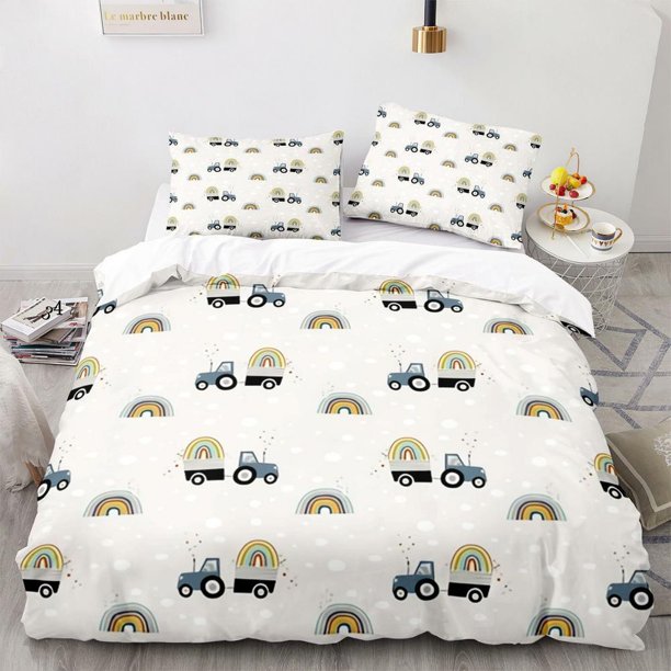 Trucks Bulldozer Kids Quilt Duvet Cover Set Doona Cover Children3-Piece Bedding Set