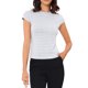 thumbnail image 1 of INSPIRE CHIC Blusas de pata de gallo para mujer, elegante blusa de cuello redondo elástica para oficina, manga corta, talla M, color blanco, 1 of 6