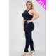thumbnail image 3 of Saronite Conjunto de Top Corto Elástico de Tirantes Lisos y Pantalón Fruncido Largo, Azul Marino (Talla Grande para Mujer), 3 of 5