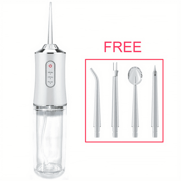 Water Dental Flosser Oral Irrigator With 3 Modes With 4 Nozzles, Waterproof Rechargeable Portable Powerful Battery For Travel & Home