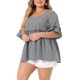 thumbnail image 4 of Blusa de Talla Grande para Mujer de Agnes Orinda con Manga Corta, Escote Corazón, Cuadros y Peplum 1X Negro, 4 of 5