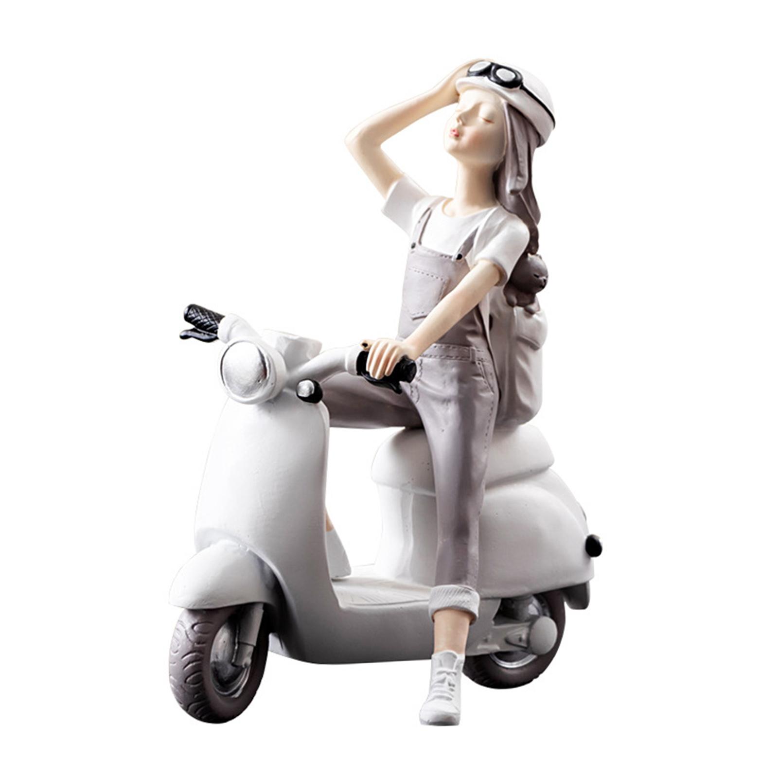 Bothyi - Art Girl Figurita Artesanal Escultura Decorativa Para Arreglo Decoración De Escritorio En Motocicleta