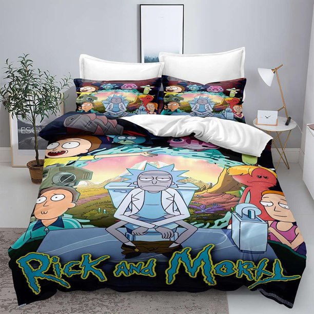 Duvet Cover Rick 3D Printed Quilt and Morty Cover 3 Piece Bedding SetSoft Hypoallergenic Easy Care Quilt Cover for Bedding Decor Full