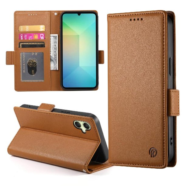 Funda Cartera Magnética con Tarjetas y Soporte para Samsung Galaxy A06 Marrón