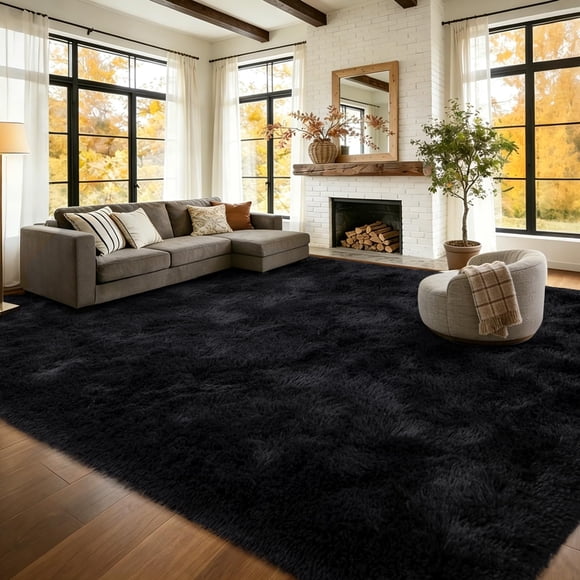 ALFOMBRA simpWalnut 280x350 cm Negra de Pelo Largo Antideslizante