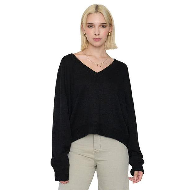 Sweater Mujer Cuello V Color Negro Corona