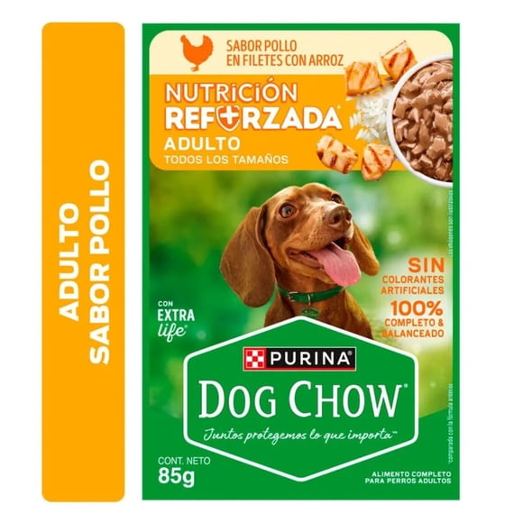 Alimento Húmedo Perro Adulto Dog Chow Pollo con Arroz 85g Pack 15 Unidades