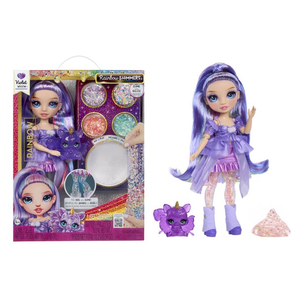 Rainbow High Rainbow Shimmers con Slime – Muñeca de Moda Violet, Púrpura de 28 cm, Crea una Muñeca Arcoíris, Kit de Slime, Ardilla Mascota, Regalo para Niños 4+