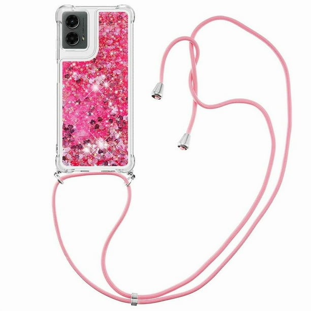 Funda FOXDOCK para Motorola Moto G 5G 2024 con Cuerda Ajustable, Brillo Líquido, Protección Antigolpes y Lente – Ideal para Regalo