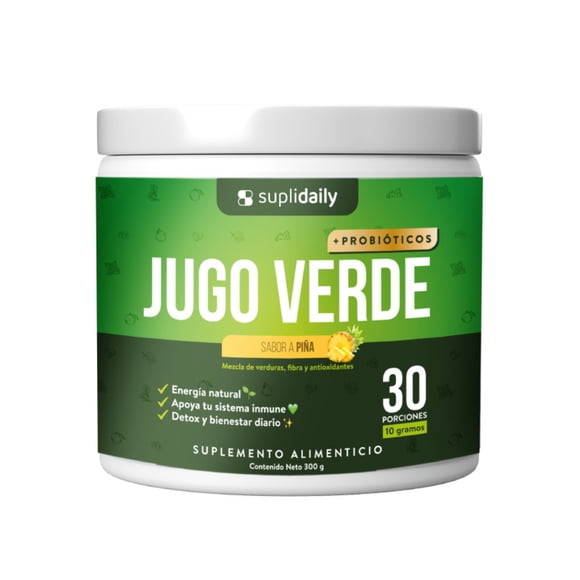 Jugo Verde Detox En Polvo SupliDaily 300g 30 Porciones Sabor Piña Con Probióticos
