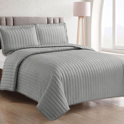 Quilt Andes Pom Pom Gris 1.5 Plazas