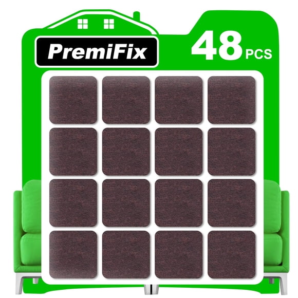 Protectores de fieltro PremiFix cuadrados de 2,5 cm, color marrón, 48 piezas, 5 mm de grosor