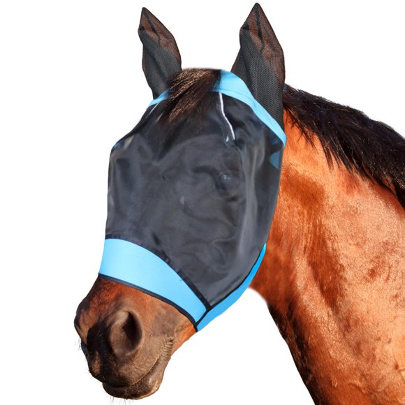 Máscara antimoscas para caballo SMFUSMFU, talla grande, azul, de malla transpirable