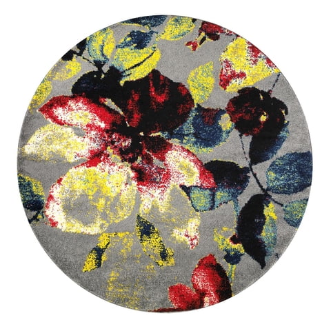 Modalfo - Alfombra Redonda Florida Gris 160 X 160 Cm