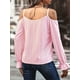 thumbnail image 3 of Plus Size Casual T-shirt, Women's Plus Solid Eyelet Embroidered Lantern Sleeve V Neck Cold Shoulder Slight Stretch T-shirt, 3 of 3