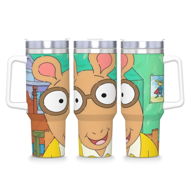 Arturo Vaso aislado de acero inoxidable con asa, diseño temático, regalo para familia, amigos y fans; incluye pajita y encaja en el portavasos estándar, 40 oz