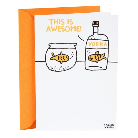 Tarjeta de cumpleaños Hallmark Shoebox, divertida temática de vodka y pez dorado