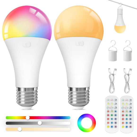 Bombilla LED Recargable KINDEEP E26 RGB con Control Remoto