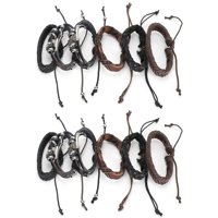 Juego De 2 Pulseras De Cuero Estilo Vintage, Ajustables, Trenzadas, Hechas A Mano, Con Adornos Artesanales