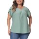 thumbnail image 1 of Agnes Orinda Blusas Casuales de Talla Grande para Mujer con Cuello Redondo con Abertura, Mangas de Pétalo y Pliegues 4X Verde, 1 of 5