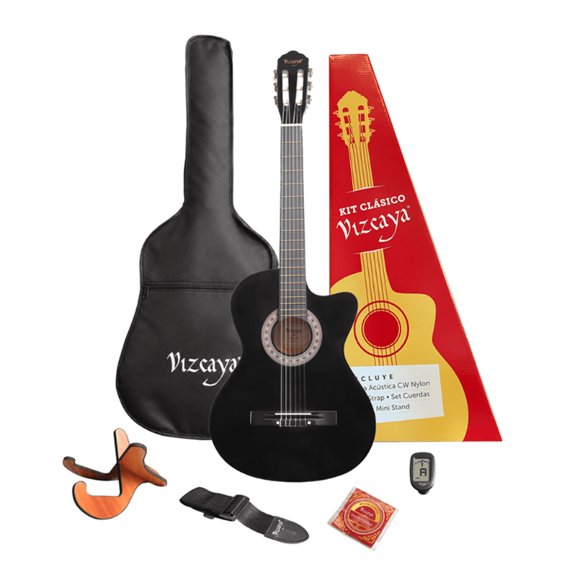 Guitarra Clásica Con Afinador, Strap, Funda Vizcaya Cgp-bk