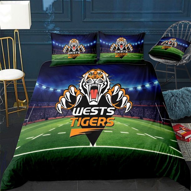 NRL New Wests Tigers Rugby League Doona/Duvet Cover Pillowcase Kid Men Teen Gift3-Piece Bedding Set