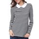 thumbnail image 1 of INSPIRE CHIC Blusa casual de manga larga para mujer con cuello de muñeca a rayas en contraste, elástico en la espalda, talla S, color negro, 1 of 8