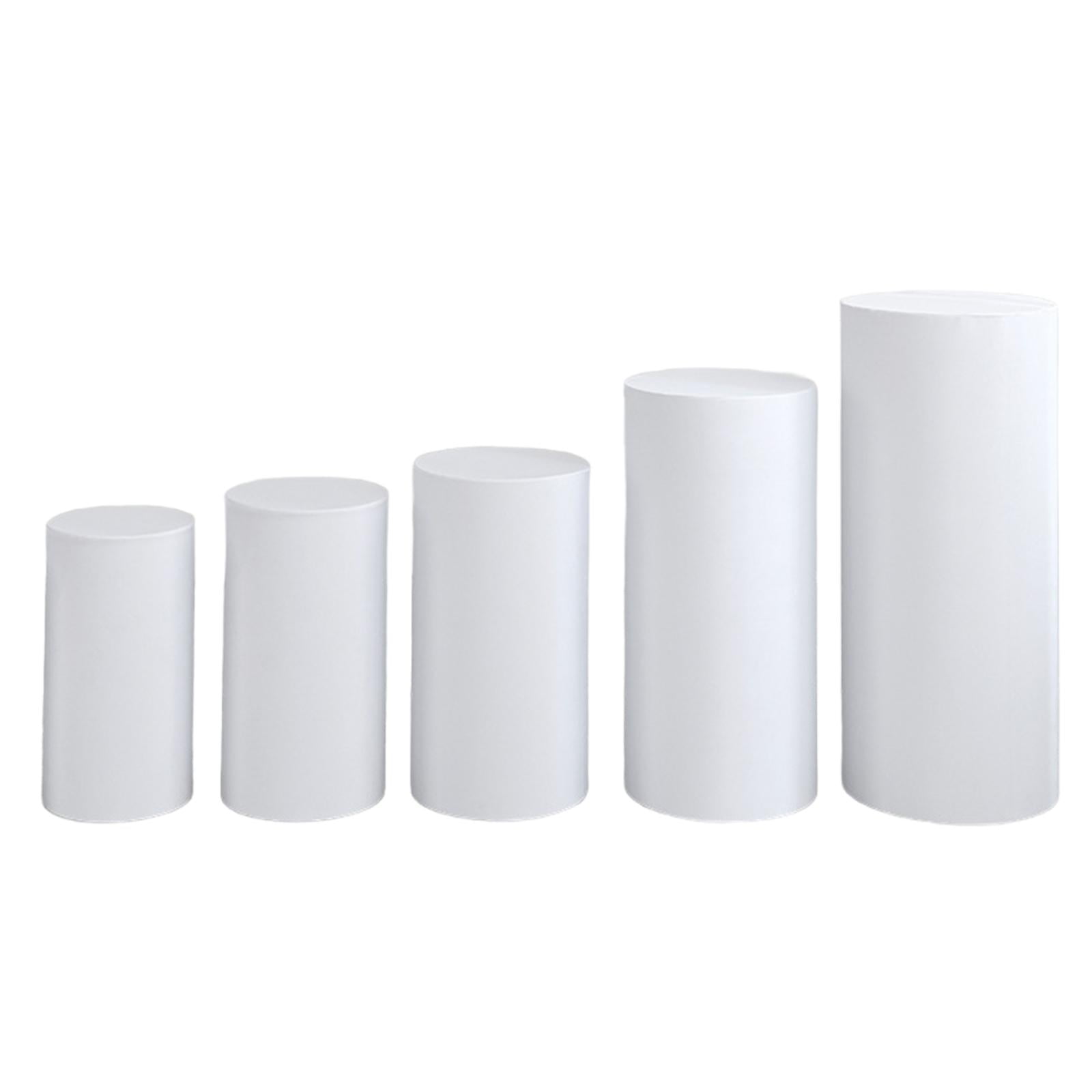 Magideal - 5x Cubiertas De Zócalo Cilíndrico, Cubiertas De Pedestal De Postre, Mantel De Decoración, Cubiertas De Soporte De Zócalo Cilíndrico Portátil Para Boda Blanco