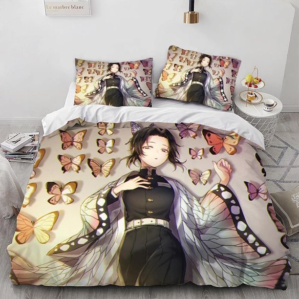 Butterfly-Shino-bu Poster Duv-et Cover 3 Piece B-ed SetRoo-m Atmo-sphere Decoratio-n Anime- perip-herals