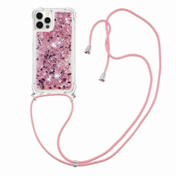 Funda FOXDOCK para iPhone 12 Pro con Cuerda Ajustable, Brillo Líquido, Protección Antigolpes y Lente – Ideal para Regalo