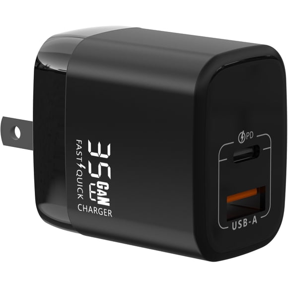Cargador Rápido Vebner 35W GaN USB-C Dual y USB-A
