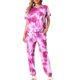 thumbnail image 1 of INSPIRE CHIC Conjunto de Pijama de Mujer con Diseño Tie Dye, Mezcla de Algodón Suave, Manga Corta, Ropa de Estar con Bolsillos L Rosa, 1 of 6