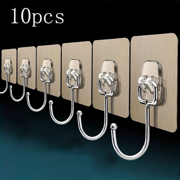 5/10/15/25/40pcs Wall Hooks, Wall Mounted Hanger, Large Adhesive Hooks, Large Size Free Punching Hook For Bathroom Kitchen Room, Bathroom Accessories