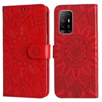 Funda Tipo Cartera Foxdock Para Oppo Reno 5Z 5G , Diseño Girasol En Relieve, Cuero Pu, Cierre Magnético, Soporte Y Tarjetero
