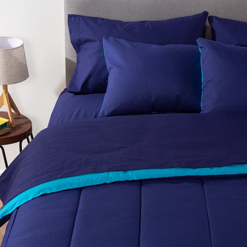 Plumón Bicolor Arthome Azul Celeste 2 Plazas