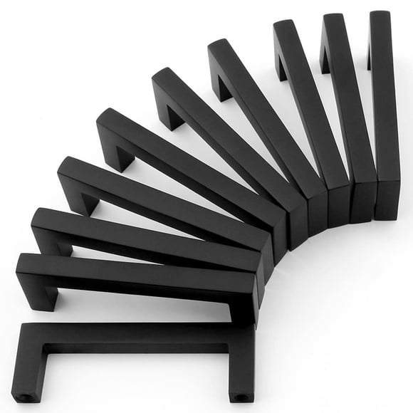 Tirador para Gabinete KOOFIZO Barra Cuadrada Sólida Negra Mate 76 mm Paquete de 10