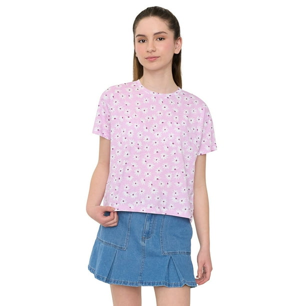 Polera Niña Teen Manga Corta Full Lila Corona