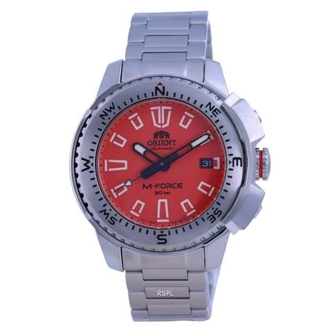 Reloj Orient Ra-Ac0N02Y10B 200M De Acero Inoxidable Con Esfera Naranja M-Force Para Hombre