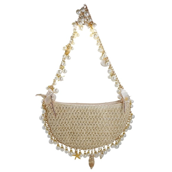 Bolso de mano DEBIMY de paja con perlas, estilo veraniego para playa, color beige