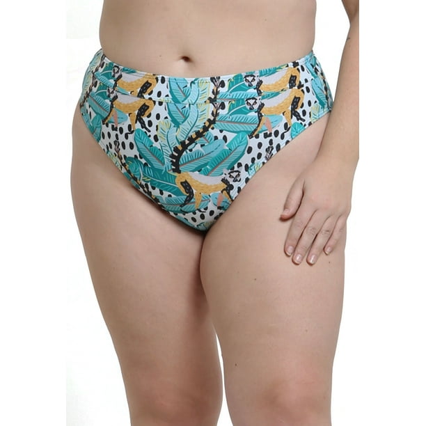 Bikini Calzón Alto Con Pretina Estampado Verde L