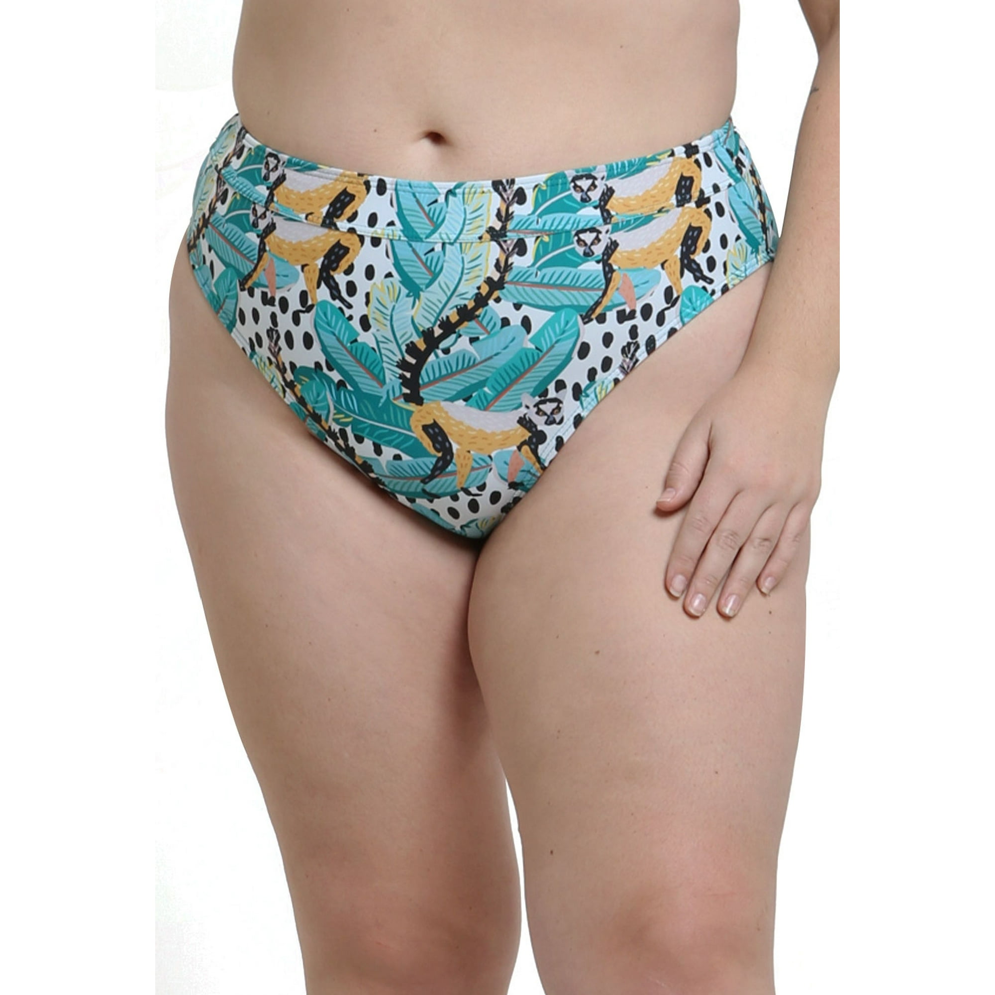 Samia - Bikini Calzón Alto Con Pretina Estampado Verde Xl