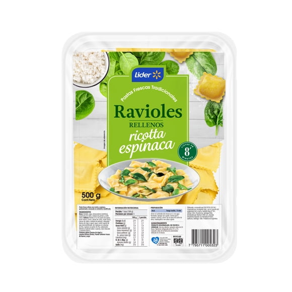 Pasta Fresca Ravioles Ricotta Espinaca, 500 g