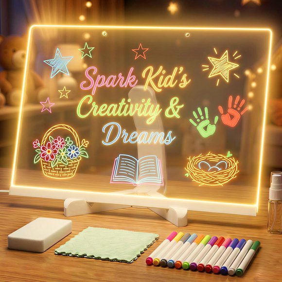 Tablero de Dibujo LED SROT 43 cm con 12 Marcadores y Luz Sin Parpadeo