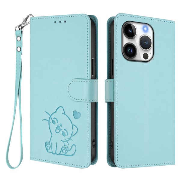 Funda Volteable tipo Billetera con Correa para iPhone 16 Pro, Verde Claro