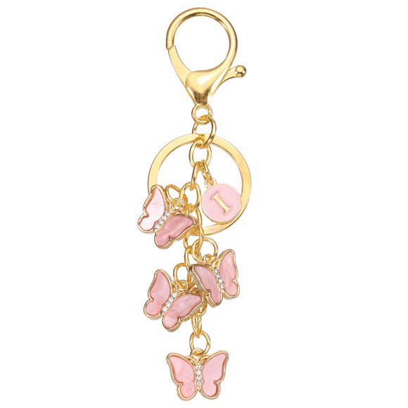 Llavero Inicial de Mariposa Uxcell, Letra I Personalizada, Llavero de Metal Rosa