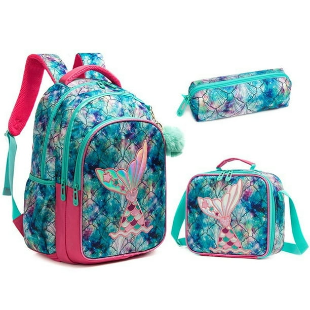 Childrens School Backpack Set with Lunch Bag Pencil Case Waterproof School Bags for Girls Mermaid Backpack Child Girl Book Bag