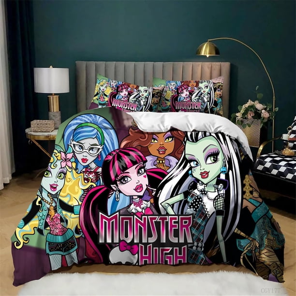 Teen Monster High Duvet Cover Set 3 Pieces Cartoon Bedding Set Lightweight Comforter Cover for Girls