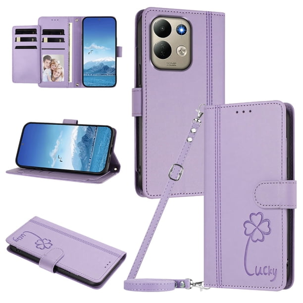 Funda Cartera Trébol para Xiaomi Redmi 17 4G/5G con Ranuras Tarjetas y Carga Inalámbrica Morado claro