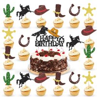 Kingzone - Decoraciones Para Tartas Con Diseño De Vaquero, 25 Unidades, Diseño Western