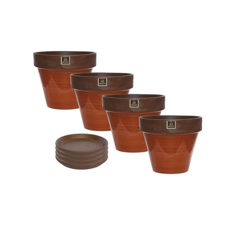 Mestiza - Set De 4 Maceta Kony 15Cm Morena Mamey Y Sus Platos